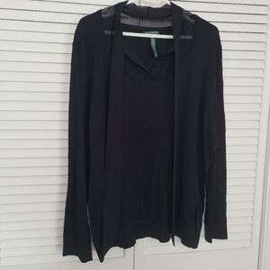 Lauren Ralph Lauren Shirt Women 3X Plus Black Dress Top Long Sleeve Tie Neck
